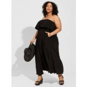 NWT Torrid Womens Maxi Eyelet Strapless Smocked Bodice Dress 2 2X Black Ruffle